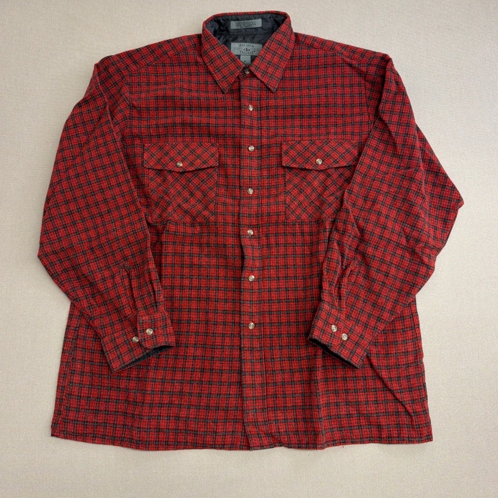 Bay Area Traders Mens XL Red Black Plaid Flannel Button Up Shirt Long Sleeve